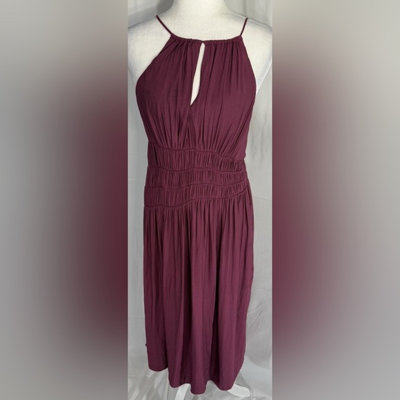 MOULINETTE SOEURS ANTHROPOLOGIE SMOCKED HALTER MIDI DRESS PURPLE RED SIZE 2 - Picture 2 of 9